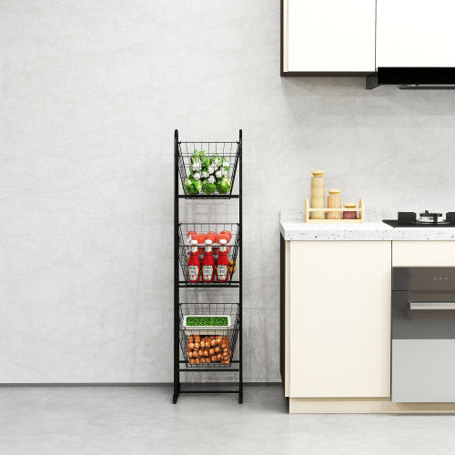 3-Tier Kitchen Storage Basket Organizer Freestanding Metal Wire Rack