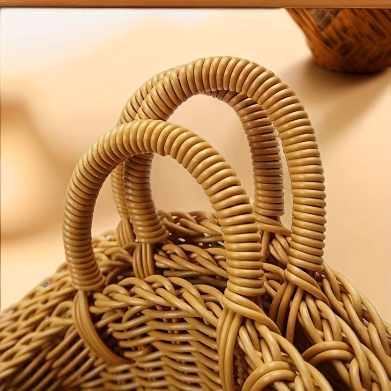 3-Piece Rattan-Style Wall Storage Baskets - Plastic Woven Hanging Baskets, Suitable For Kitchen, Home Decor, Multi-Purpose Wall Hanging Storage Containers, Storage Bins, Kitchen Organization