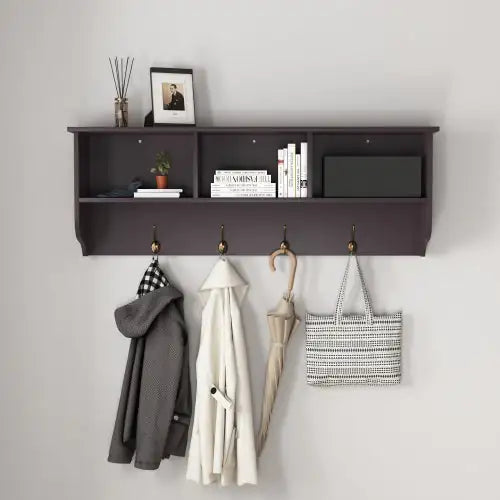 Espresso Wall Mounted Coat Rack Organizer
