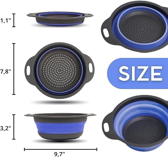 Blue Round Collapsible Kitchen Colander