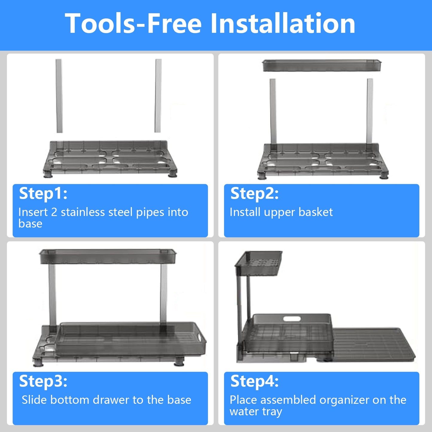 1Pc 2Tier Pull Out Under Sink Organizer Cabinet Organizer With Sliding Drawer Tray L Shaped Slide Out Storage Shelves For Bathroom Kitchen Cabinet