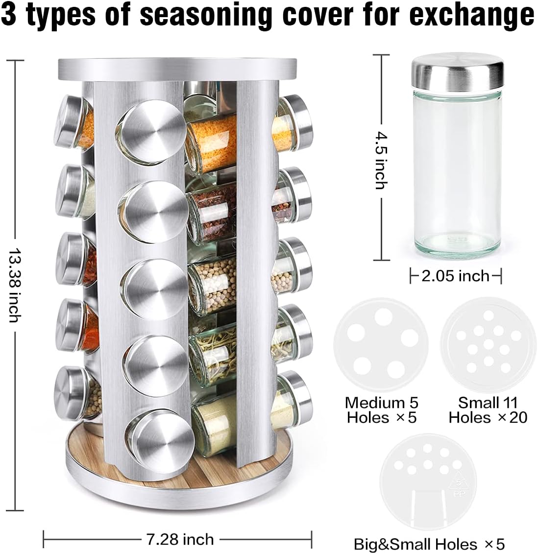Rotating Spice Rack Organizer with Jars