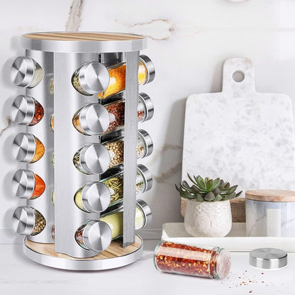 Rotating Spice Rack Organizer with Jars