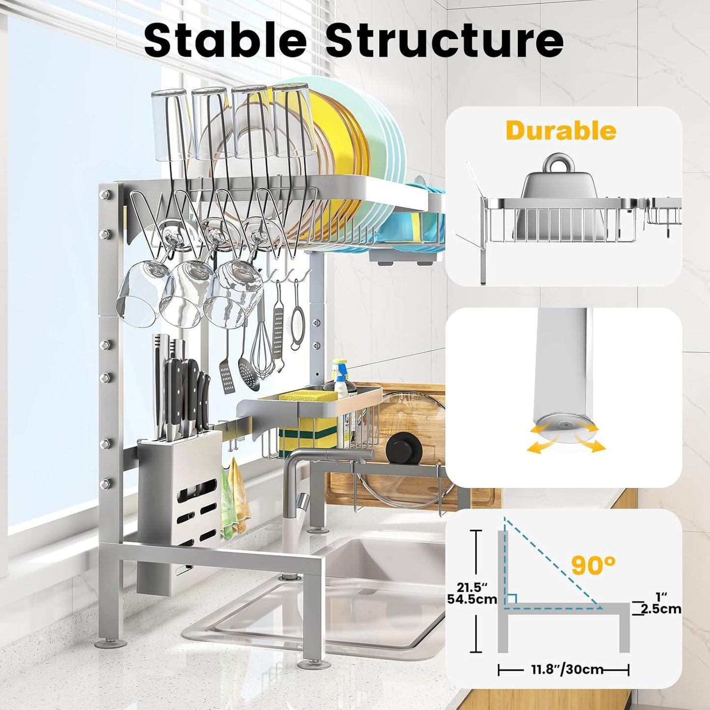 Stainless Steel Over-Sink Dish Rack Organizer