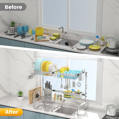 Stainless Steel Over-Sink Dish Rack Organizer
