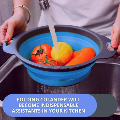 Blue Round Collapsible Kitchen Colander