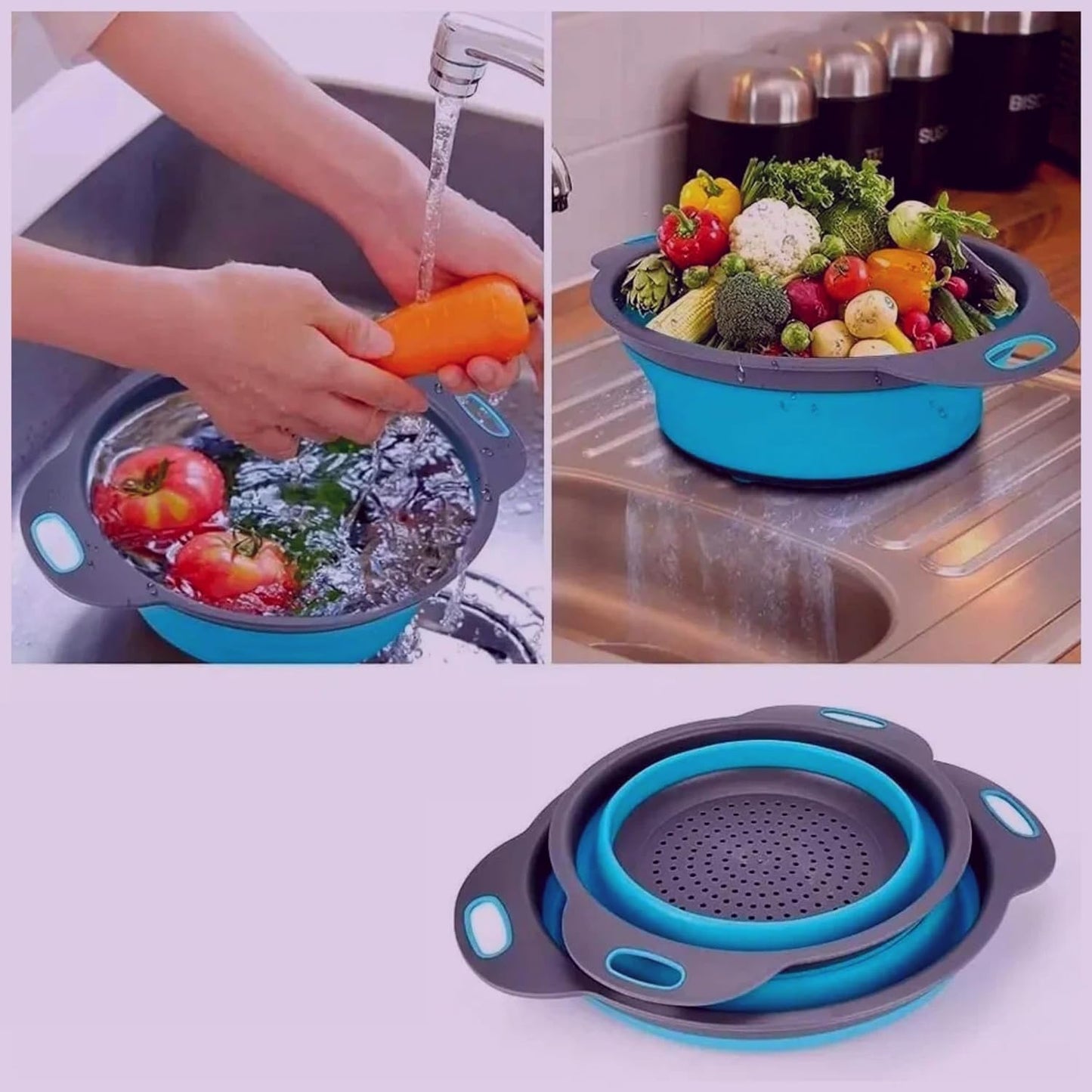 Blue Round Collapsible Kitchen Colander
