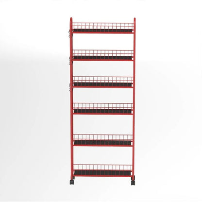 6-Tier Rolling Cart Gap Kitchen Slim Slide Out Storage Tower Rack With Wheels,Baskets,6 For Kitchen,Bathroom Laundry Narrow Piaces Utility Cart,Red