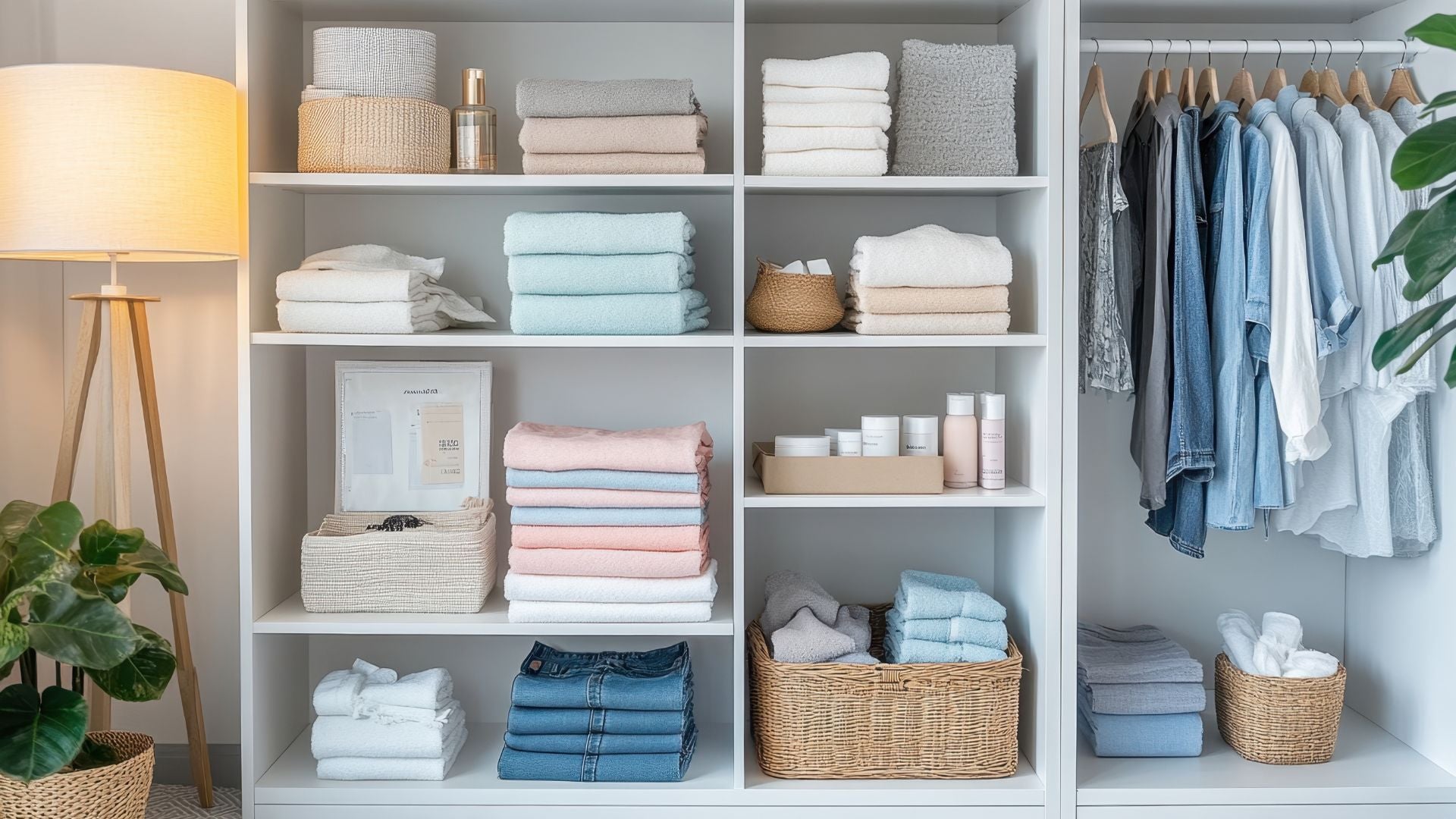 Organized wooden closet with folded clothes and drawer dividers — The Neat Nest storage solutions for neat living.